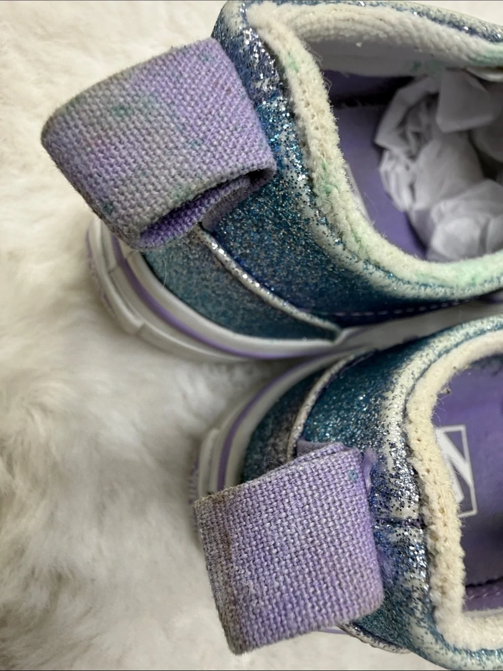 Vans Classic Slip-On Toddler 8 Glitter Iridescent Blue Purple Sparkle Shoes